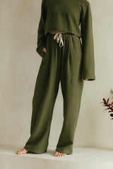 Zsuzsi Pants - Corduroy Wide leg organic cotton pants with elastic waist drawstring and pockets