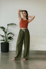 Zsuzsi Pants - Corduroy Wide leg organic cotton pants with elastic waist drawstring and pockets