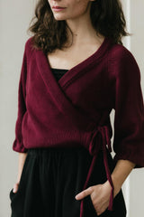 Rosita Wrap - Cropped organic cotton wraparound sweater with ties