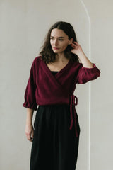 Rosita Wrap - Cropped organic cotton wraparound sweater with ties