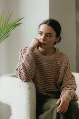 Itim Sweater - Mixed color organic cotton crew neck sweater - stripes of color
