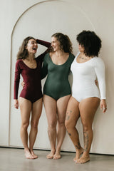 Sundara Bodysuit - Full Sleeve Organic Cotton Bodysuit with deep scoop neckline- soft, natural fiber elegant bodysuit with full sleeves