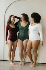 Sundara Bodysuit - Full Sleeve Organic Cotton Bodysuit with deep scoop neckline- soft, natural fiber elegant bodysuit with full sleeves