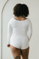 Sundara Bodysuit - Full Sleeve Organic Cotton Bodysuit with deep scoop neckline- soft, natural fiber elegant bodysuit with full sleeves