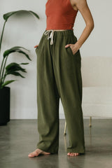 Zsuzsi Pants - Corduroy Wide leg organic cotton pants with elastic waist drawstring and pockets
