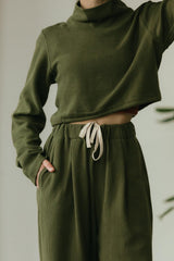 Zsuzsi Pants - Corduroy Wide leg organic cotton pants with elastic waist drawstring and pockets