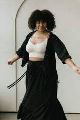 Rosita Wrap - Cropped organic cotton wraparound sweater with ties