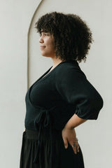 Rosita Wrap - Cropped organic cotton wraparound sweater with ties