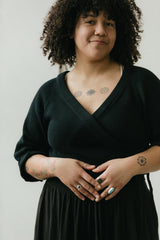 Rosita Wrap - Cropped organic cotton wraparound sweater with ties