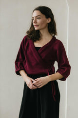 Rosita Wrap - Cropped organic cotton wraparound sweater with ties