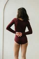 Sundara Bodysuit - Full Sleeve Organic Cotton Bodysuit with deep scoop neckline- soft, natural fiber elegant bodysuit with full sleeves