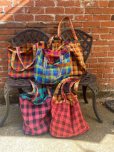 Kattam Totes - Reversible bags made from Madras Checks Saris - limited edition