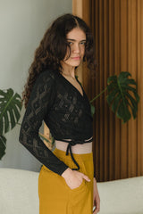 Diamonte Sweater Wrap - organic cotton wrap sweater with diamond lace knit - tie sweater