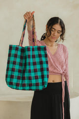 Kattam Totes - Reversible bags made from Madras Checks Saris - limited edition