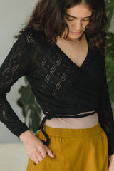 Diamonte Sweater Wrap - organic cotton wrap sweater with diamond lace knit - tie sweater