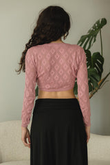 Diamonte Sweater Wrap - organic cotton wrap sweater with diamond lace knit - tie sweater