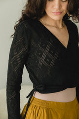 Diamonte Sweater Wrap - organic cotton wrap sweater with diamond lace knit - tie sweater