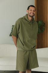 Coimbatore Hoodie - short sleeve hooded sweatshirt made from organic cotton knit corduroy fabric