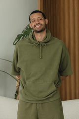 Coimbatore Hoodie - short sleeve hooded sweatshirt made from organic cotton knit corduroy fabric