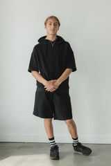 Coimbatore Hoodie - short sleeve hooded sweatshirt made from organic cotton knit corduroy fabric