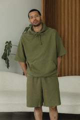 Coimbatore Hoodie - short sleeve hooded sweatshirt made from organic cotton knit corduroy fabric