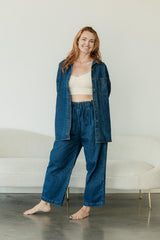 Jeans Número 2 - Wide leg organic cotton jeans with elastic waist and drawstring
