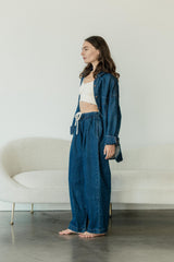 Jeans Número 2 - Wide leg organic cotton jeans with elastic waist and drawstring