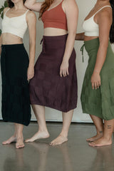 Scachhi Skirt - organic cotton checkerboard sweater knit below the knee skirt with a drawstring waist