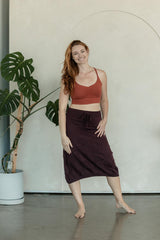 Scachhi Skirt - organic cotton checkerboard sweater knit below the knee skirt with a drawstring waist