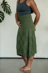 Scachhi Skirt - organic cotton checkerboard sweater knit below the knee skirt with a drawstring waist
