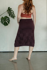 Scachhi Skirt - organic cotton checkerboard sweater knit below the knee skirt with a drawstring waist