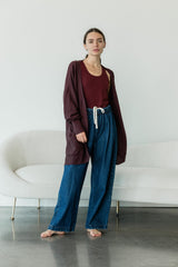 Delightful Duster (Midi) - organic cotton kimono style open sweater with lace knit