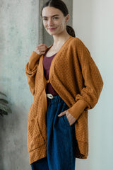 Delightful Duster (Midi) - organic cotton kimono style open sweater with lace knit