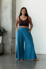 Indigo dyed Saras Pants - ice dyed and solid natural indigo cotton palazzo pants