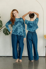Jeans Número 2 - Wide leg organic cotton jeans with elastic waist and drawstring