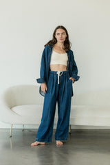 Jeans Número 2 - Wide leg organic cotton jeans with elastic waist and drawstring