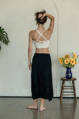 Scachhi Skirt - organic cotton checkerboard sweater knit below the knee skirt with a drawstring waist
