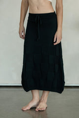Scachhi Skirt - organic cotton checkerboard sweater knit below the knee skirt with a drawstring waist