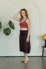 Scachhi Skirt - organic cotton checkerboard sweater knit below the knee skirt with a drawstring waist