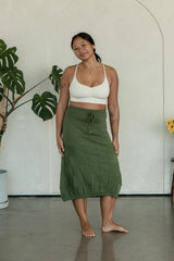 Scachhi Skirt - organic cotton checkerboard sweater knit below the knee skirt with a drawstring waist