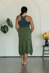 Scachhi Skirt - organic cotton checkerboard sweater knit below the knee skirt with a drawstring waist