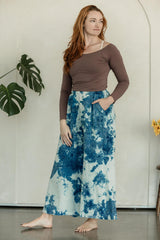 Indigo dyed Saras Pants - ice dyed and solid natural indigo cotton palazzo pants