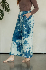 Indigo dyed Saras Pants - ice dyed and solid natural indigo cotton palazzo pants