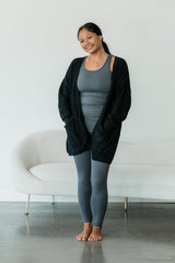 Delightful Duster (Midi) - organic cotton kimono style open sweater with lace knit