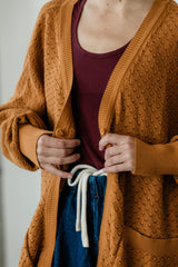 Delightful Duster (Midi) - organic cotton kimono style open sweater with lace knit
